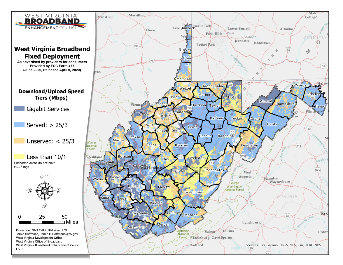 images of the WV Broadband mapping project website index page