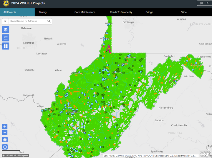 WV Department of Transportation Projects Map